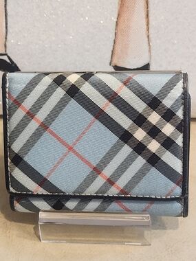 Burberry Classic Plaid Kisslock Trifold Wallet - Light Blue LIKE NEW